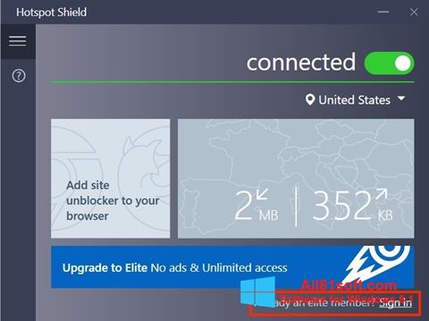 Скріншот Hotspot Shield для Windows 8.1