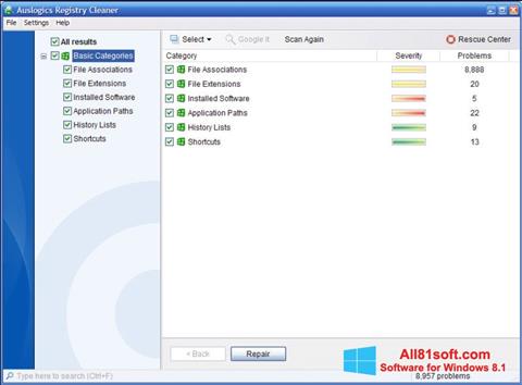Скріншот Auslogics Registry Cleaner для Windows 8.1