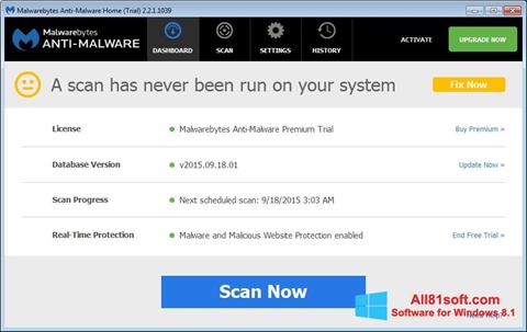 Скріншот Malwarebytes Anti-Malware Free для Windows 8.1