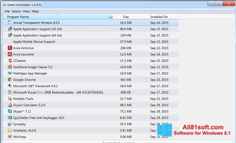 Скріншот Geek Uninstaller для Windows 8.1