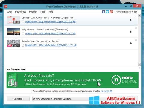 Скріншот Free YouTube Download для Windows 8.1