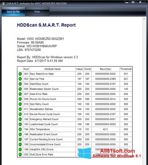 Скріншот HDDScan для Windows 8.1