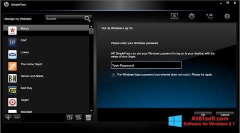 Скріншот HP SimplePass для Windows 8.1