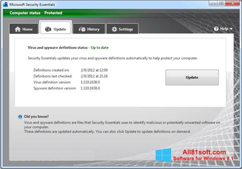 Скріншот Microsoft Security Essentials для Windows 8.1