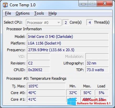 Скріншот Core Temp для Windows 8.1