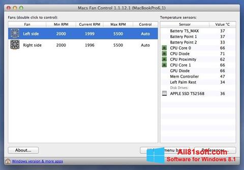 Скріншот Macs Fan Control для Windows 8.1