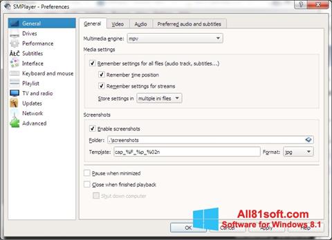 Скріншот SMPlayer для Windows 8.1